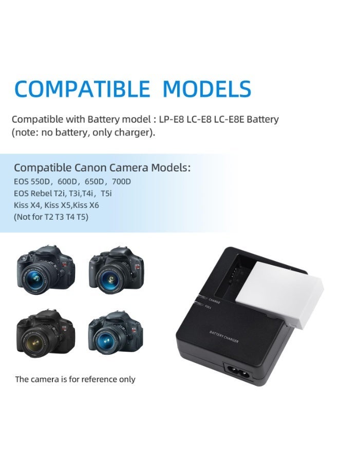 عربست شاحن بطارية سريع LC-E8 متوافق مع بطارية LC-E8 LP-E8 لكاميرات Canon EOS Rebel T2i T3i T4i T5i 550D 600D 650D 700D X4 X5 X6 X6i X7i (ليس لكاميرات Rebel T2 وT3 وT4 وT5) - Image 3